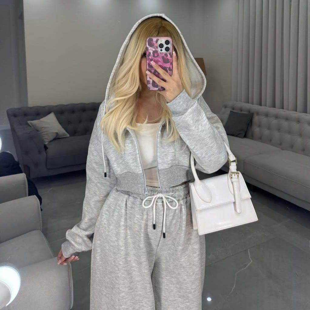 Dámský kardigan s kapucí a dlouhé kalhoty - dvoudílný set - evropský a americký styl