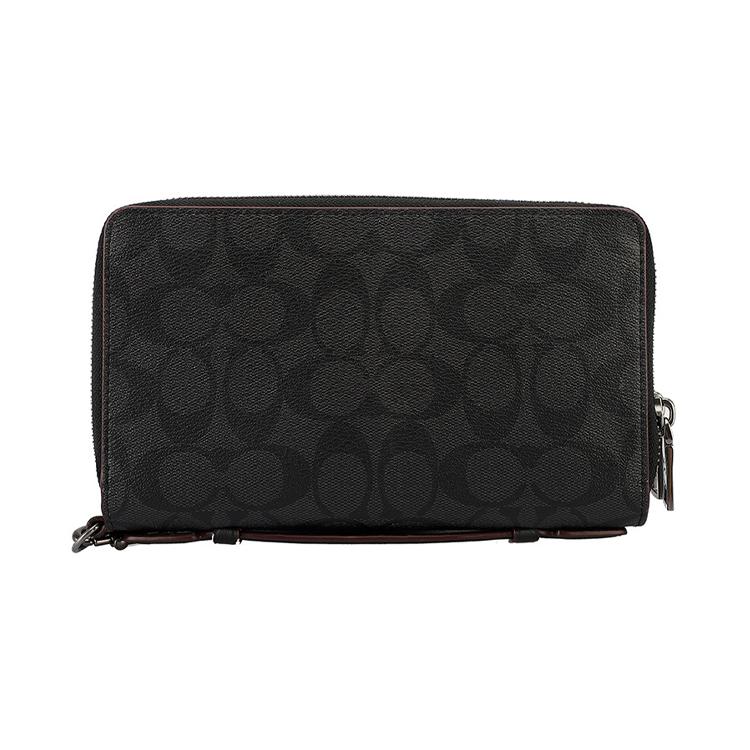 Coach Double Zip Wallet Coated Canvas Leather Card Holder , Wallet Small Men's Black (Unisex) Wallets 67626 N3A
