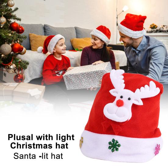 Unisex Christmas Hat Children New Year Party Beanie Battery-operated Luminous LED Light-Up