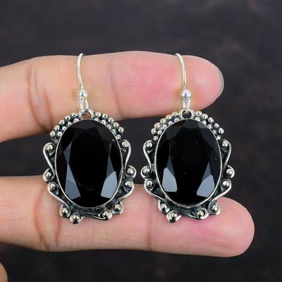 Faceted Black Onyx Earrings Handmade Gemstone Earring 925 Sterling Silver Earring Awesome Black Onyx Jewelry Gifts For Her Brand New Earring