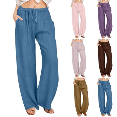 Women's Casual Straight Leg Pants Solid Color Casual Long Pants With Pockets