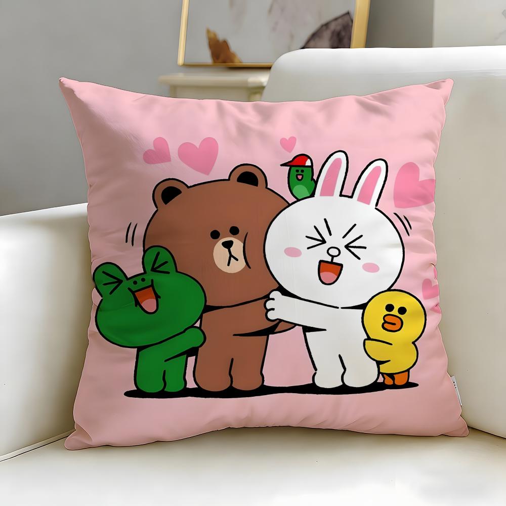 popular cartoon brand LINE friends Cushion Cover Soft & Easy-Wash Pillow Case – Versatile for Couch, Bed, Travel and Office