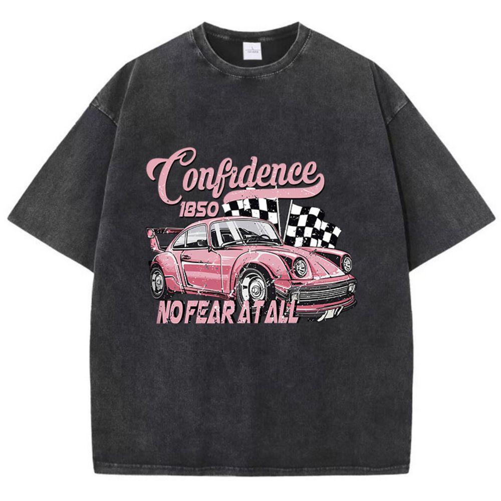 Street Woman Cotton Washed T-Shirts Cool Racing Cars No Fear At All Printing Tee Shirts O-Neck Loose Distressed?Female Clothes S