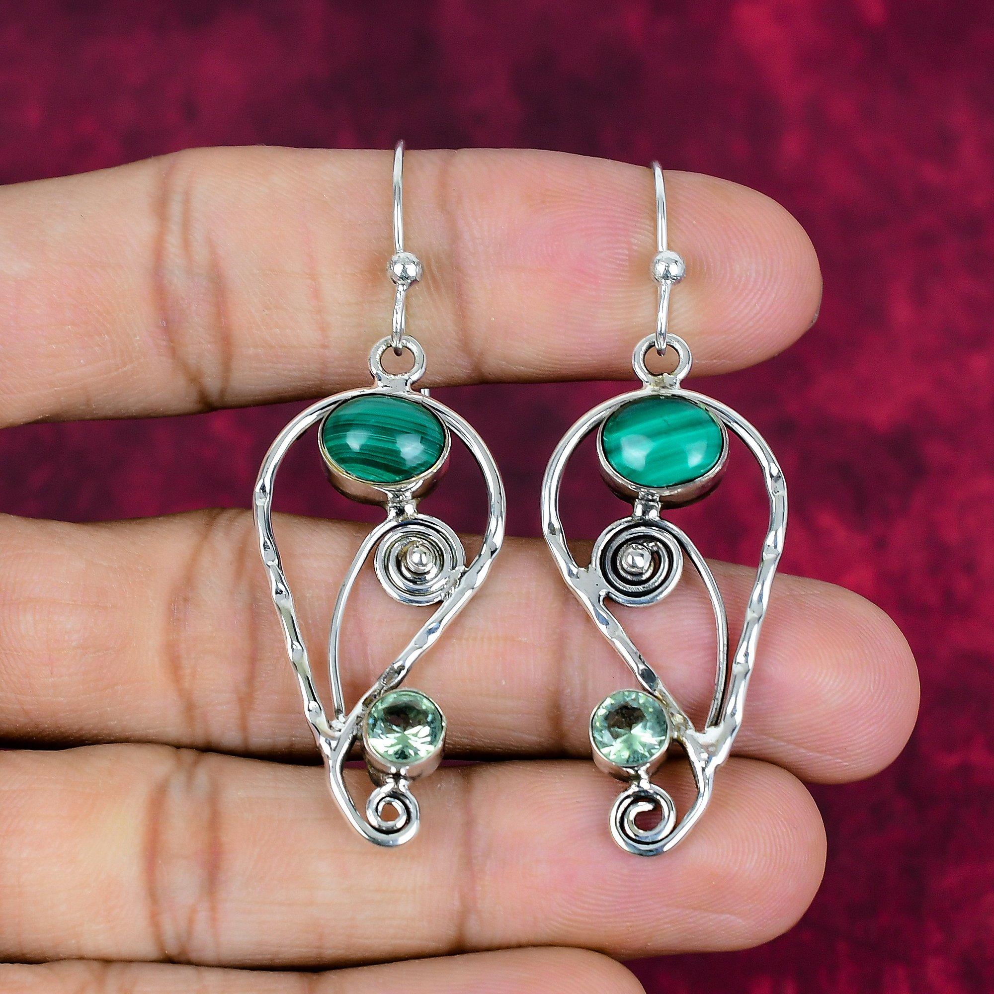 

Серьги с малахитом, ювелирные изделия из стерлингового серебра 925 пробы, подарок для женщин, серьги ручной работы, ювелирные изделия с драгоценными камнями 2.36 Inches зелёный