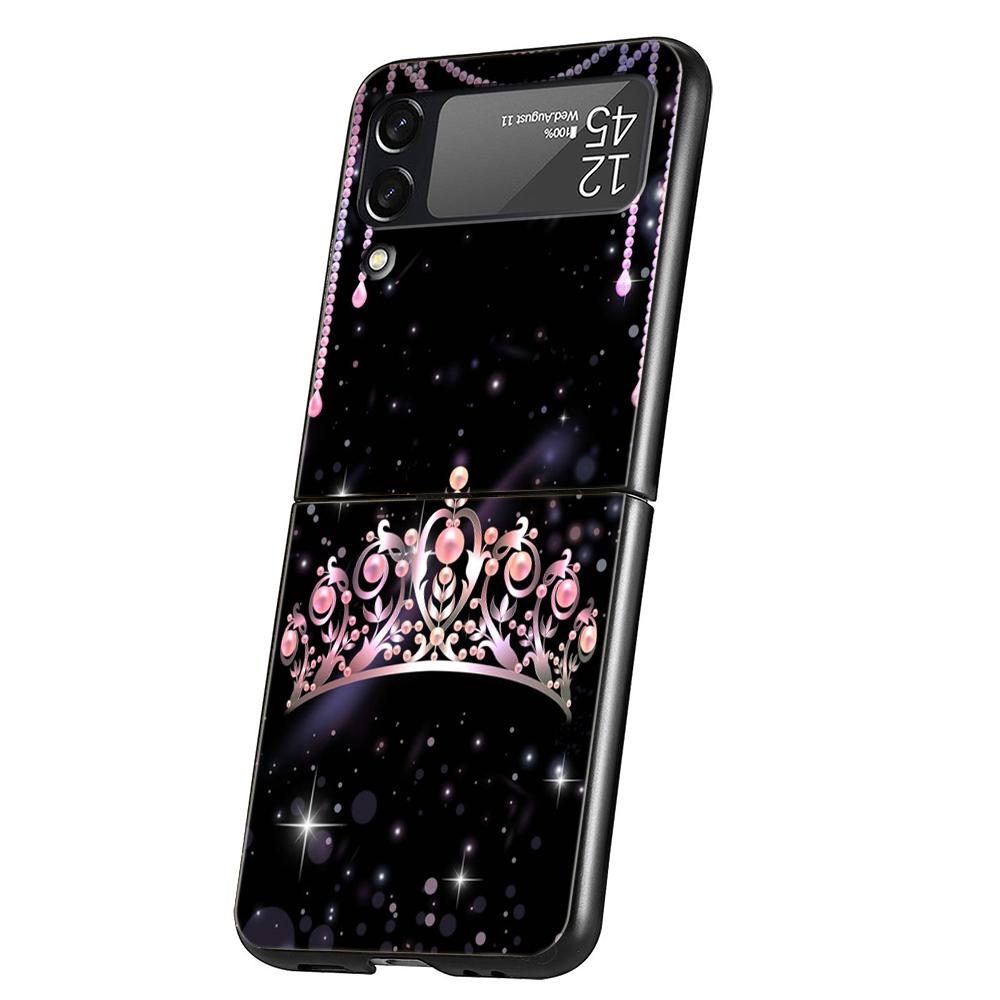 Diamond Crown Hard PC Phone Case For Samsung Galaxy Z Flip 4 5 Black Cover For Galaxy Z Flip 3 Foldable Shockproof Cases Capas