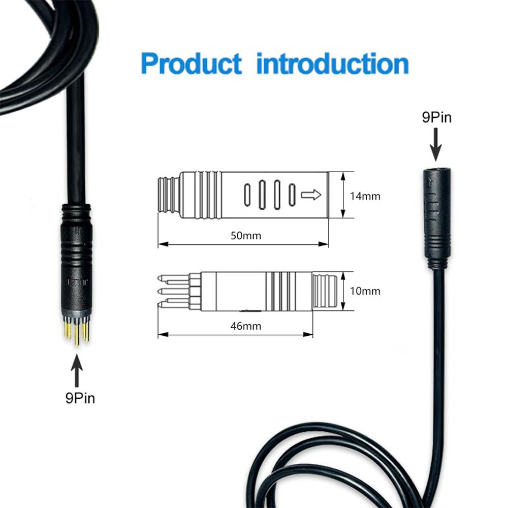 E Bike Motor Female To Male Extension Cable 9 Pin Waterproof Wheel Motor Extension Cord
