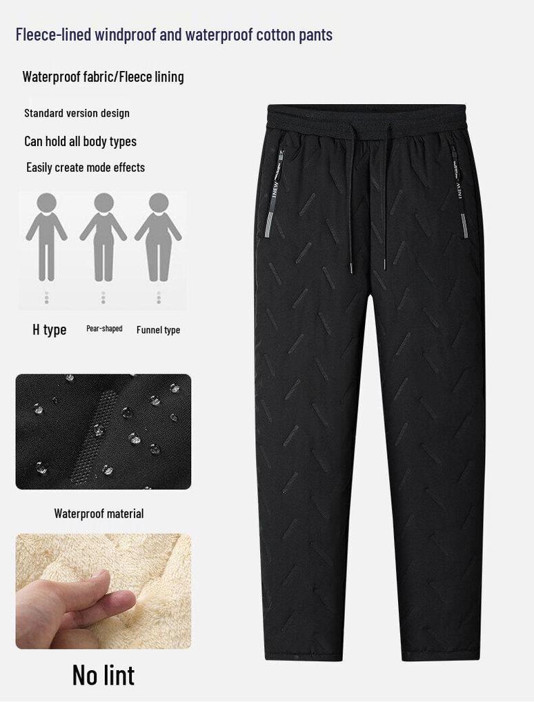 Men's Waterproof, Warm Lamb Fleece Pants - Loose Fit, Plus Size, Straight-Leg, Autumn/Winter Essentials