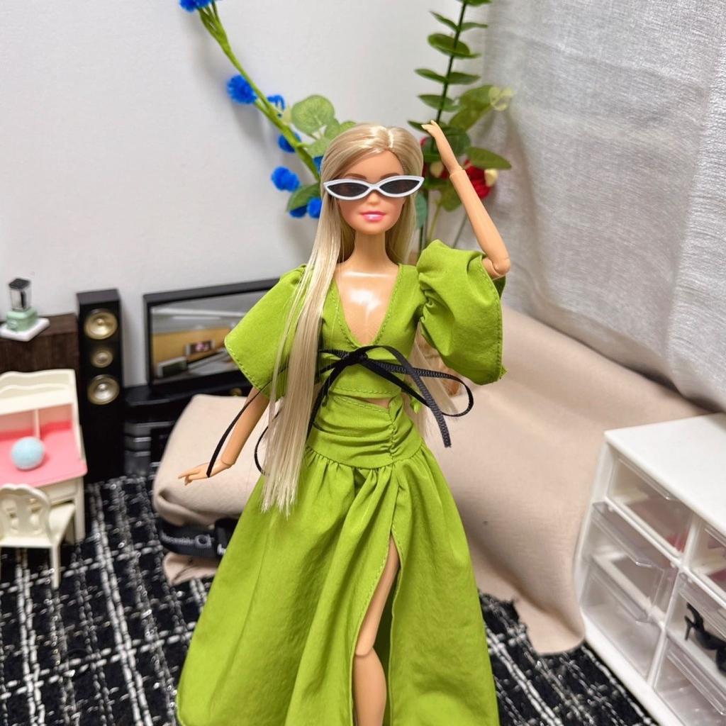 30cm FR Supermodel Star Princess Doll Toys 1/6 BJD Doll Fashion Design Green Dress Golden Long Hair Joints Movable Dress Up Toys