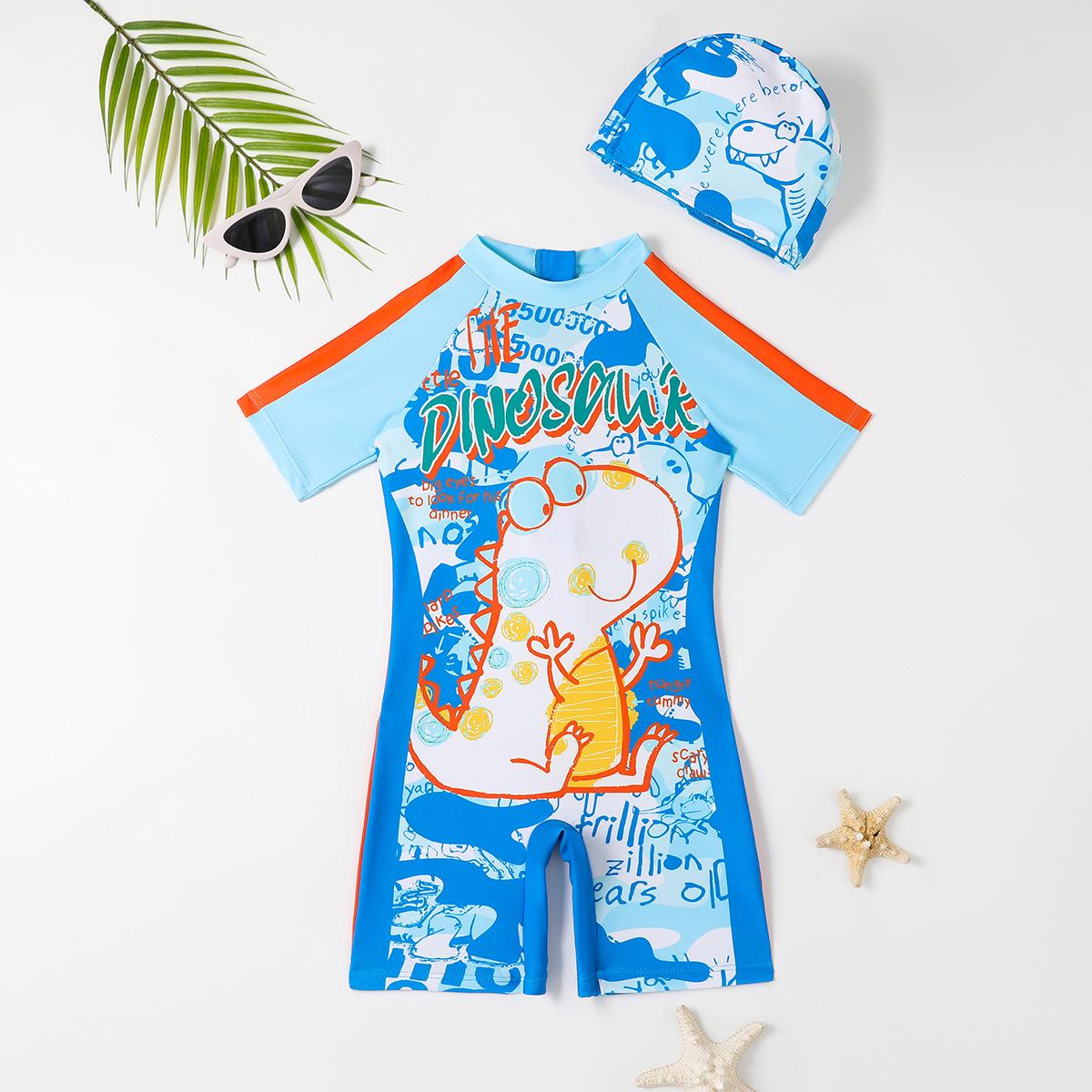 

Слитный купальник для мальчиков с динозавром - Купальный костюм с коротким рукавом и защитой от солнца на лето 2025 8 Years синий