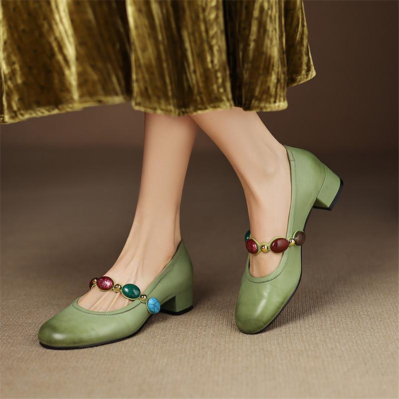 Fashion New Spring/summer Round Toe Women Pumps Chunky Heels Genuine Leather Mary Jane Shoes for Women Ladies Shoes Zapatos De Mujer