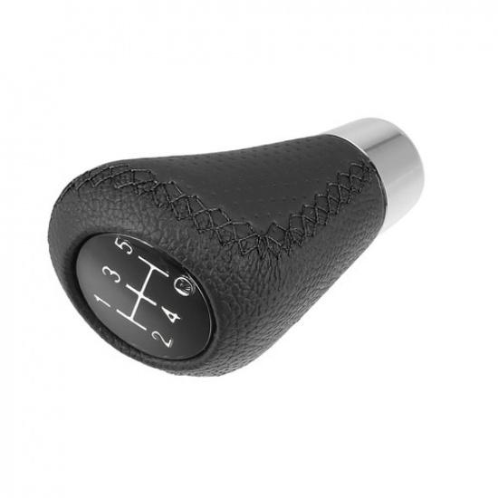 Black Universal 5 Speed Car Gear Shift Knob PU Leather with Hole Black Stitches