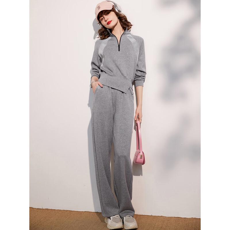 Bailuyu Women s Sequin Spliced Stand-Collar Sweatshirt & Pants Set L Top
