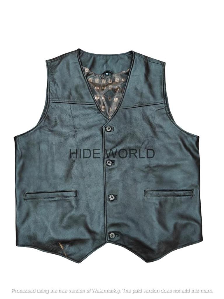 Brown Men 100%Orignal Lambskin Leather Waistcoat Western Vest Coat Button Jacket