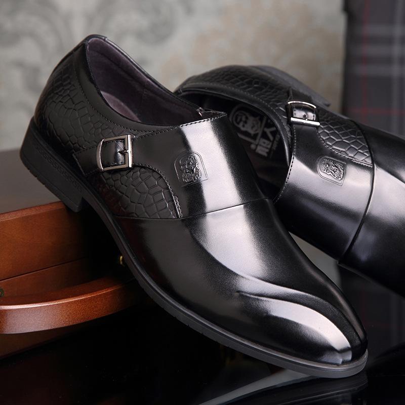 Crocodile Pattern Old Man's Head Leather Shoes Men's Genuine Leather Breathable Foot Leather Shoes First Layer Cowhide Men's Glossy Leather Shoes Wedd