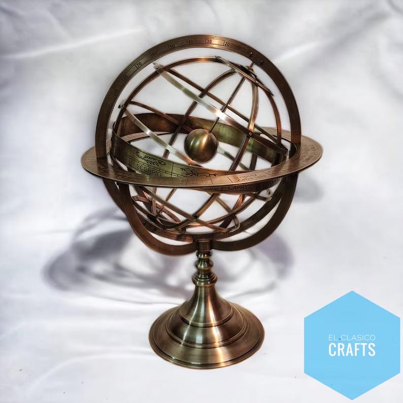 18" inch Large Fully antique finish Brass Armillary Sphere Engraved Nautical Astrolabe World Globes Christmas gift home decor
