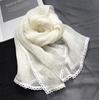 Spring And Autumn Thin Pure Linen Scarf Lace Design Pure White Scarf Ladies Summer Scarf Linen Outdoor Scarves