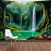 2D Turquoise Pool Waterfall Tapestry Lush Rainforest Photography Background