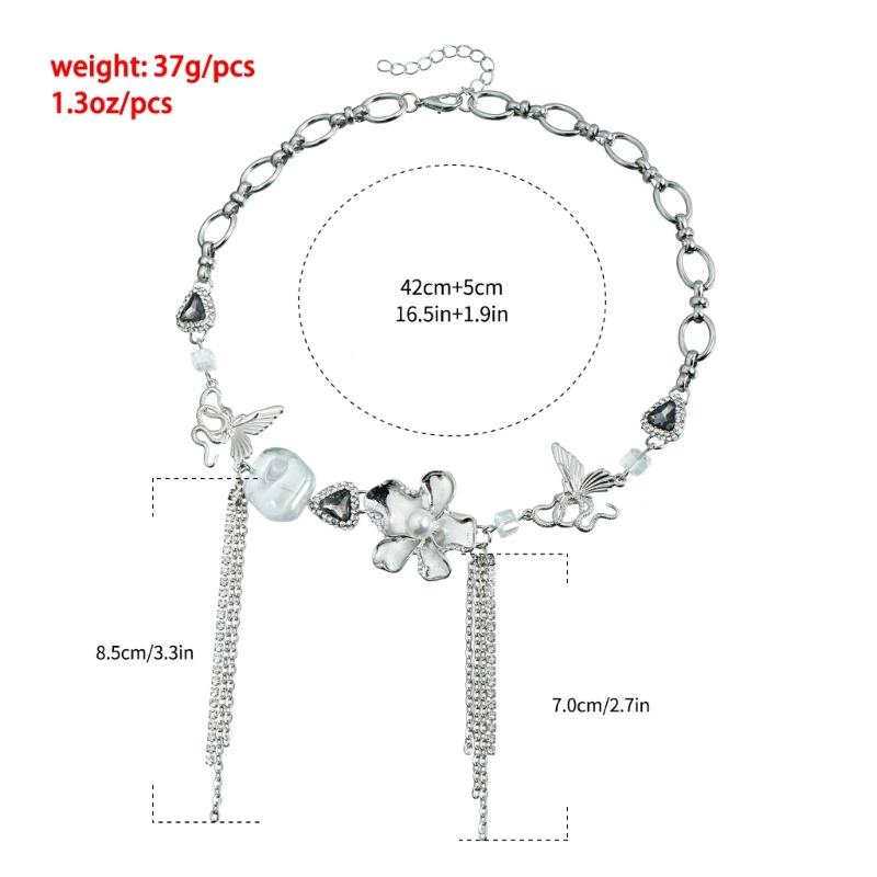 Elegant Butterfly and Pearls Chokers Necklace Adjustable Tassels Neck Jewelry Gift for Fashionable Women and Teens