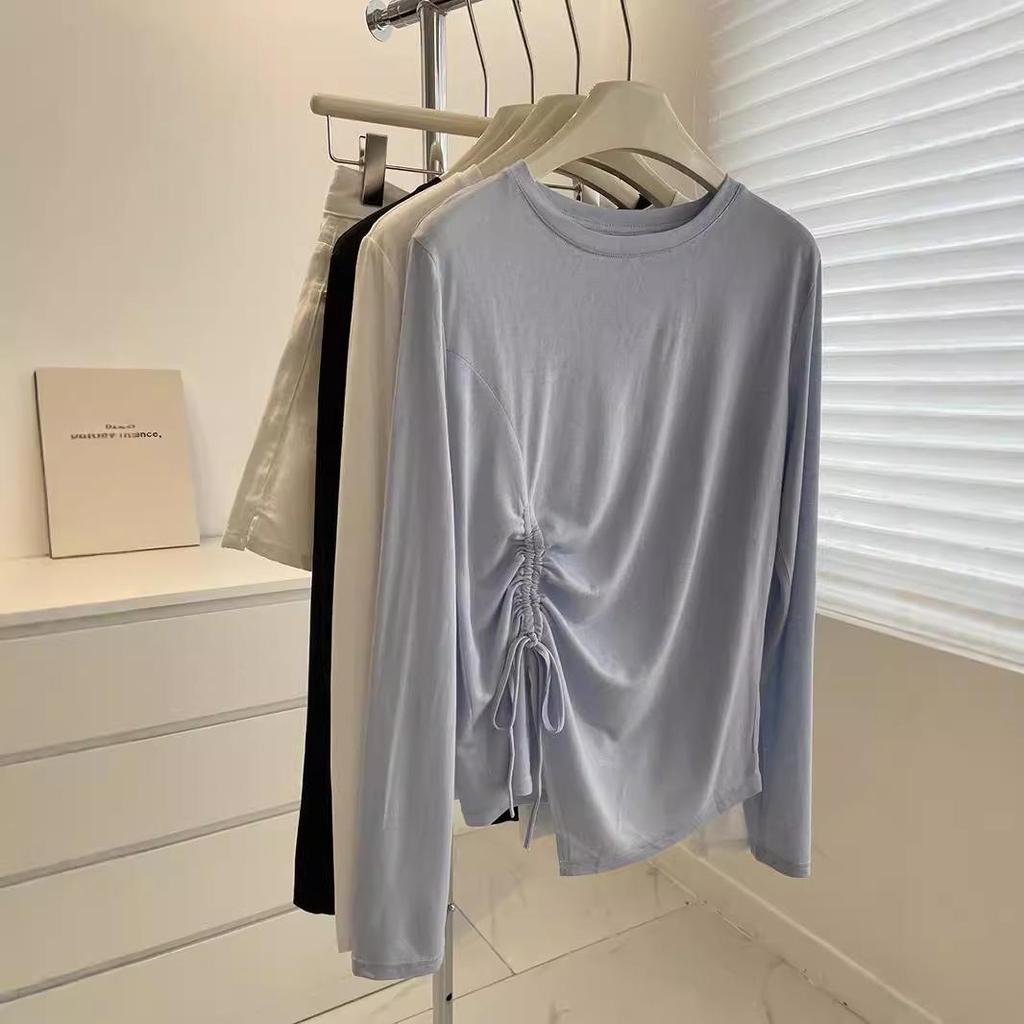 QFD-Irregular Drawstring Micro-Transparent Long Sleeve T-Shirt - Comfortable, Loose, Sun Protection Summer Cardigan