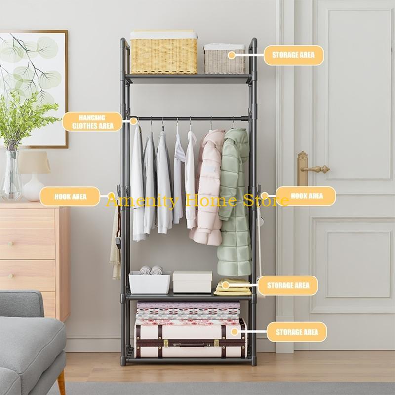 F26C Clothing Rack Garment Rack with Bottom Shelf for Hanging Clothes Coat Skirts Shirts Sweaters Shoe Rack Storing Shoes