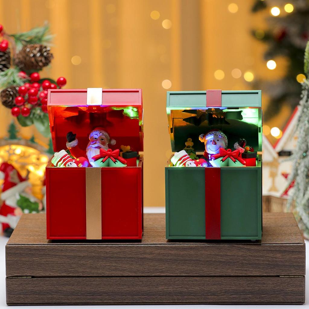 Luminous Christmas Gift Boxes and Music Box Ornaments for Shop Windows