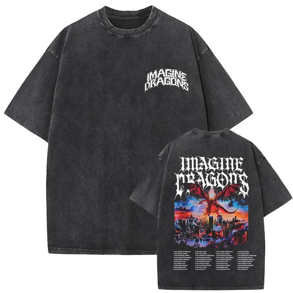 Rock Band Imagine Dragons Loom World Tour 2026 Washed Vintage T-shirt Men Women Gothic Oversized T Shirts Unisex Casual Tshirt