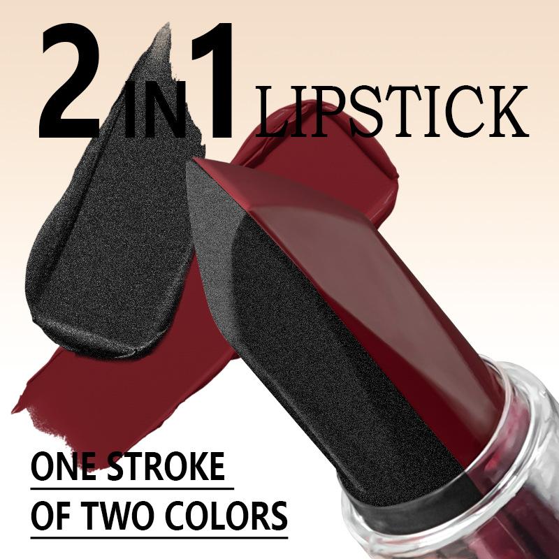 Dual-Color Velvet Matte Lipstick - Long-Lasting Waterproof Lip Mud In Iridescent Frost & Deep Plum Shades