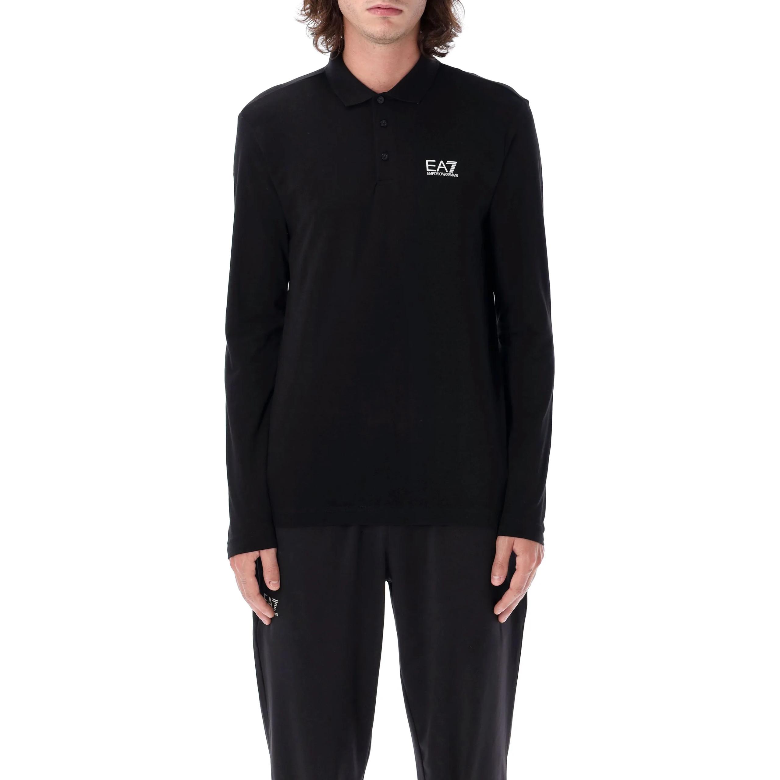 

Emporio Armani Ea7 Однотонная футболка-поло с принтом логотипа-буквы, с длинным рукавом, мужские топы, Черный 8NPF15-PJVQZ-1200 L