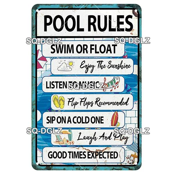 SQ-DGLZ Vintage Warning Pool Rules Metal Sign Plate Tin Sign Plate Home Bar Door Wall Decor Sticker Decoration Plaque Poster