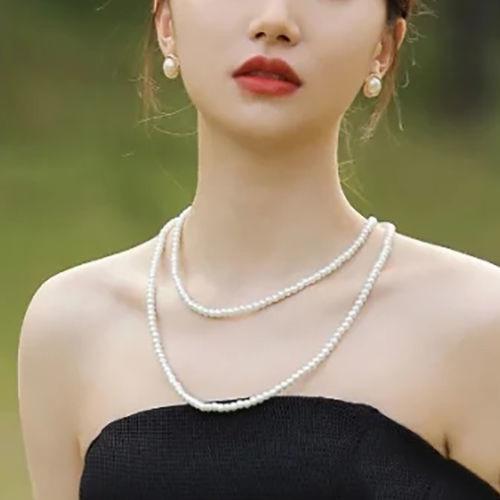 Double-layer mini small-grain pearl necklace women's French multi-layer accessories small fragrant sweater chain cheongsam collarbone chain 545