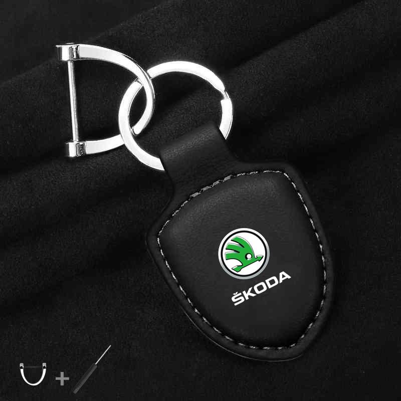For Skoda Octavia Kodiaq Fabia Vrs Superb Karoq Yeti Rapid Accessories Car Shield Leather Keychain Key Ring Pendant Holder Gift xknz73