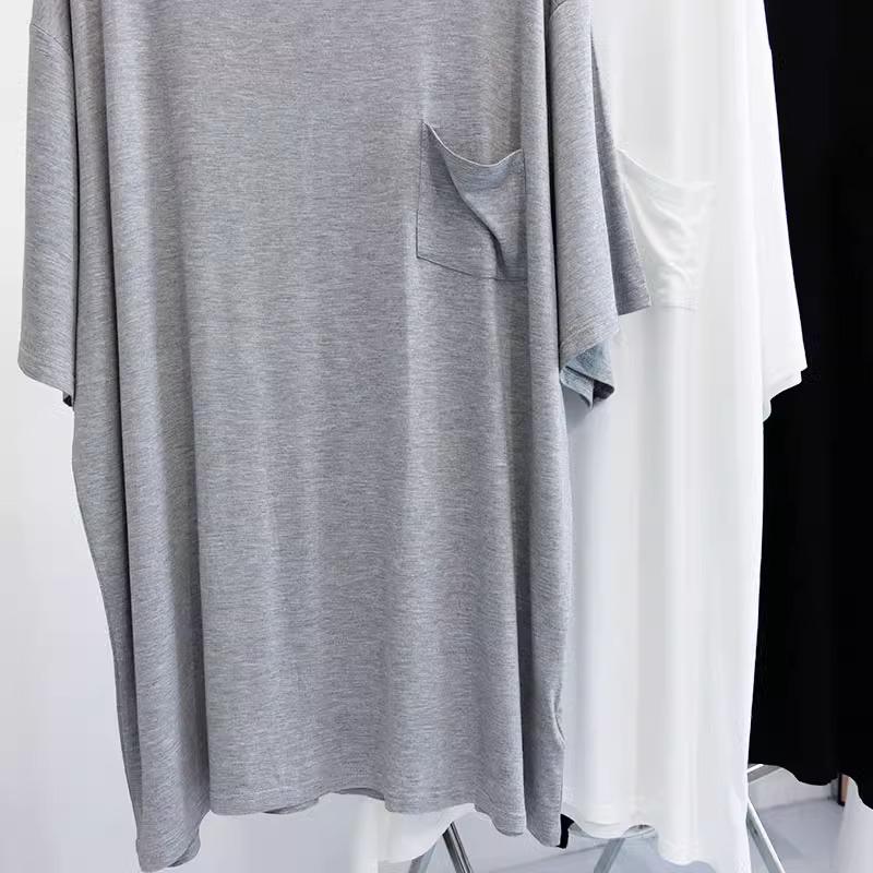 Dámské letní modální šaty plus size: Volný střih, Velký kulatý výstřih, Noční košile střední délky, Mateřský styl