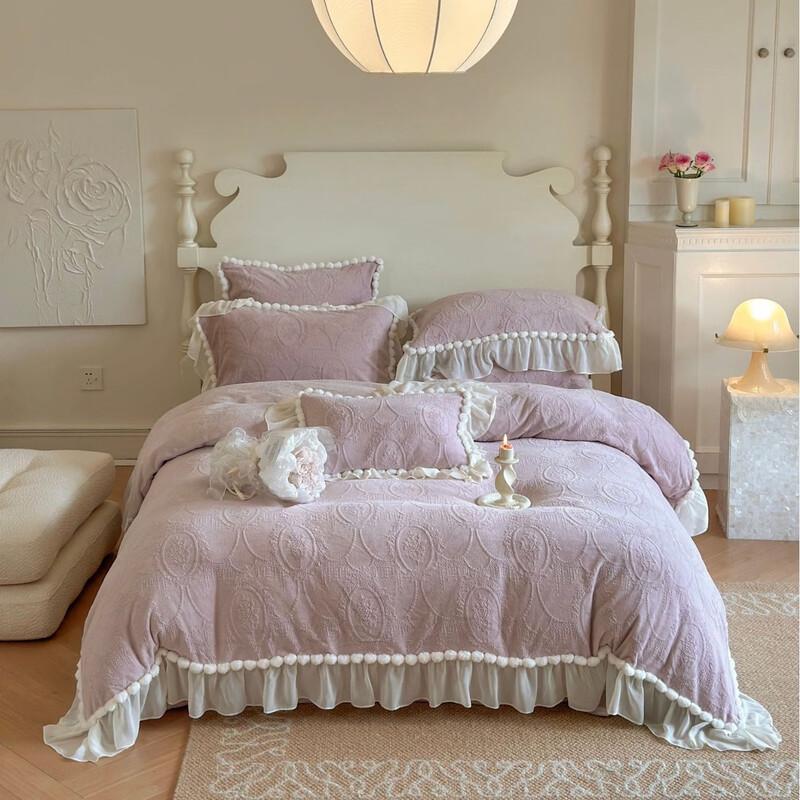 

COMOLIVING Princess Lolita Milk Velvet Bedding Set