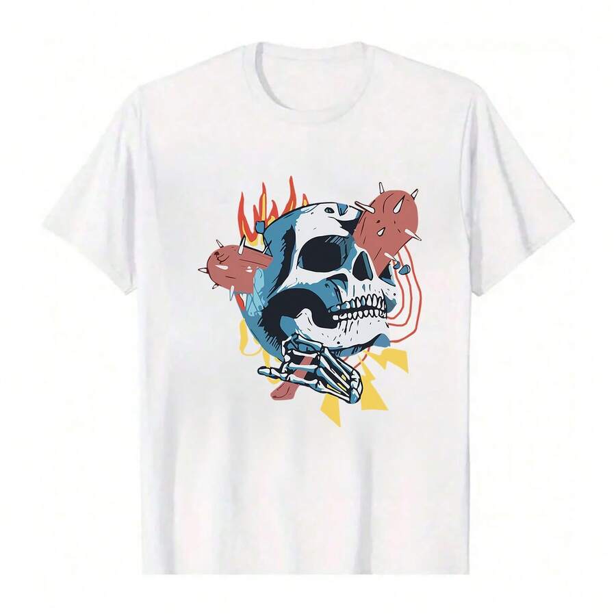 

Unisex Round Neck Short - Sleeve T - Shirt With Edgy Skull Graphic XXXL