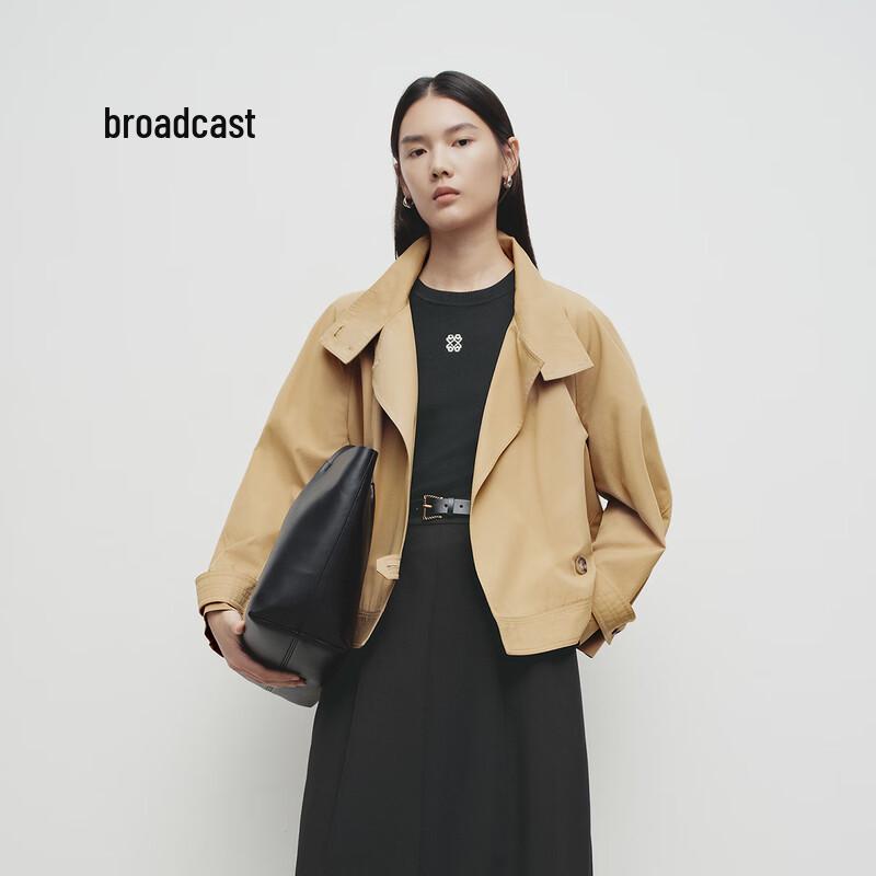 

Broadcast Women s Retro Casual Short Trench Coat L