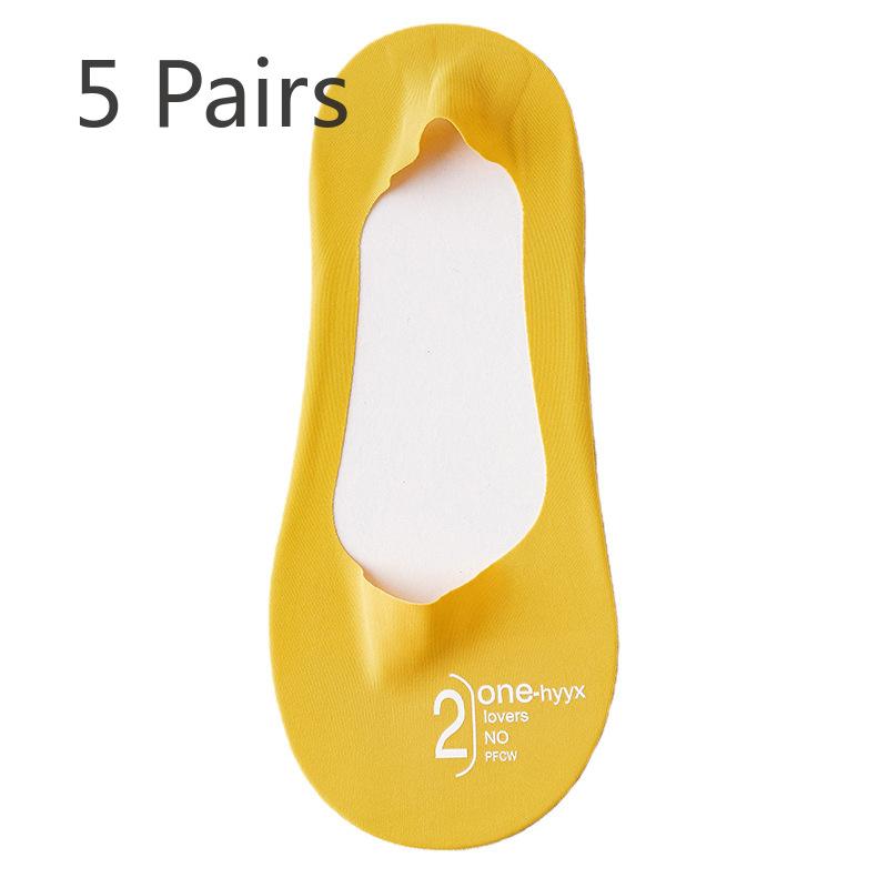 

5 пар женских летних хлопковых ультратонких силиконовых нескользящих носков с мелким горлом, поглощающих пот, быстросохнущих, из шелка, для лодок 5 Pairs жёлтый