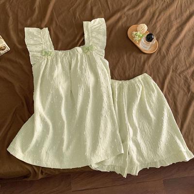 Women's Summer Pajamas with Built-in Bra, Cloud Cotton 3D Jacquard - Casual Loungewear for Indoors/Outdoors