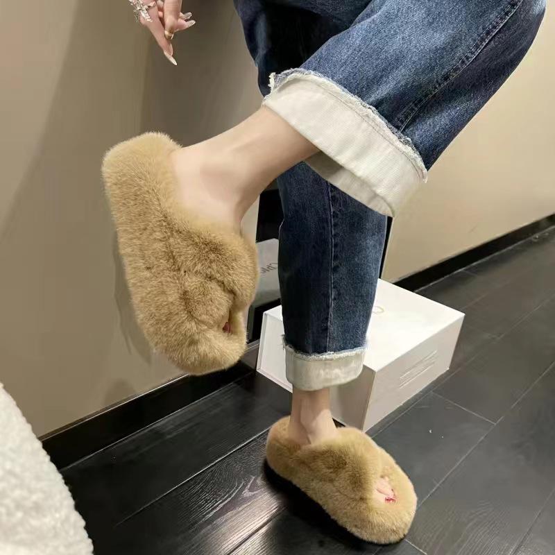 Pantofi pufoși de toamnă și iarnă papuci de bumbac pentru femei îmbrăcăminte de exterior casă cald antiderapanți papuci de bumbac cu pluș adunat și îngroșat