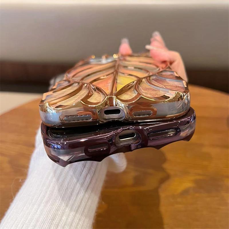 For iPhone 15 Pro Max Luxury Colour Tree Leaf Plating Frame Phone Case For iPhone 11 12 13 14 15 16 Plus Soft Protective Cover