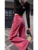 Pantalons en velours côtelé roses larges pour femme 2026: Taille Haute, Lâche, Anti-Âge, Polyvalent, Jambe Droite