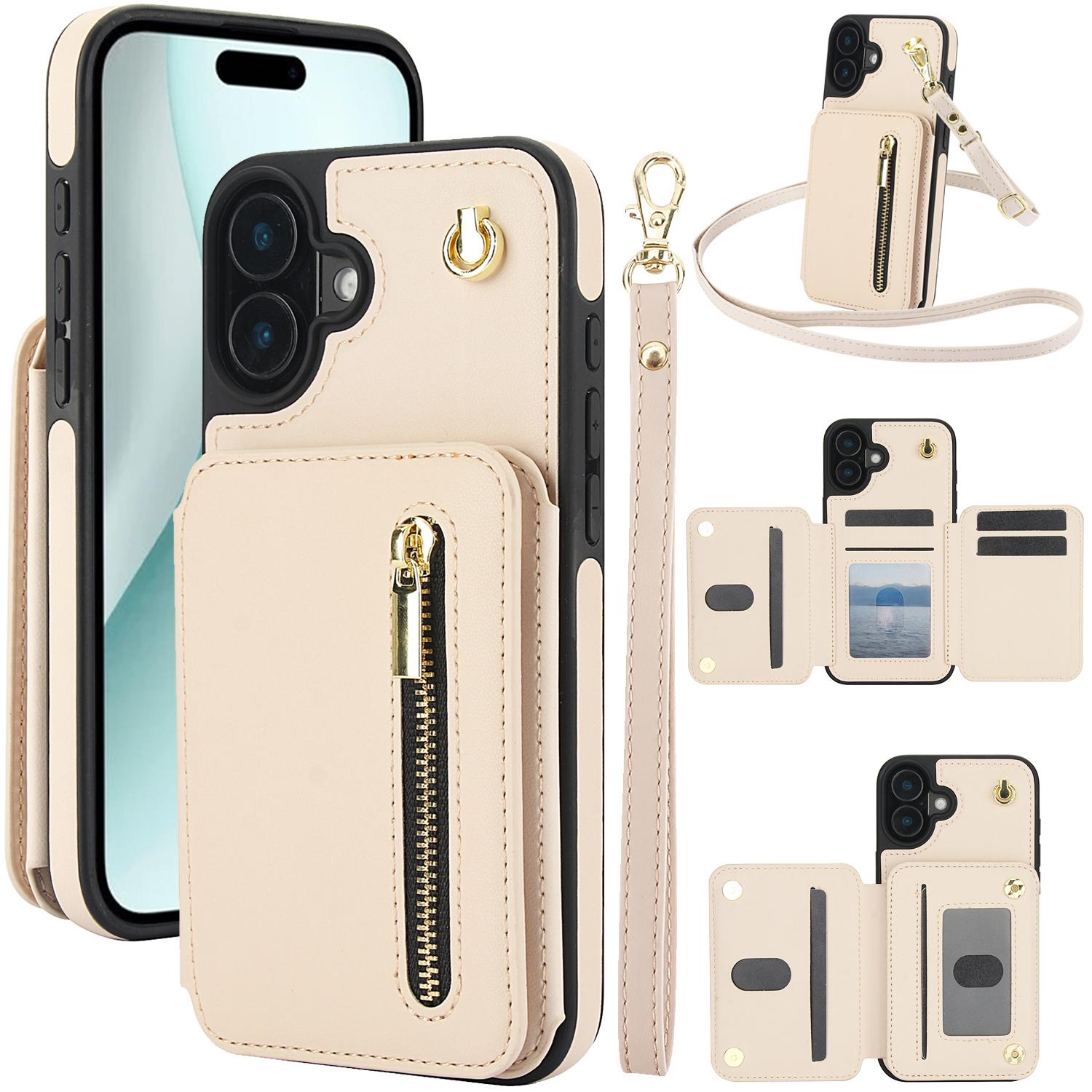 

Crossbody Zipper Strap Wallet Cards Holder Phone Case for iPhone 16 Pro Max 15 14 13 12 11 Lanyard RFID Stand Bag Pocket Cover For iPhone 11 абрикосовий