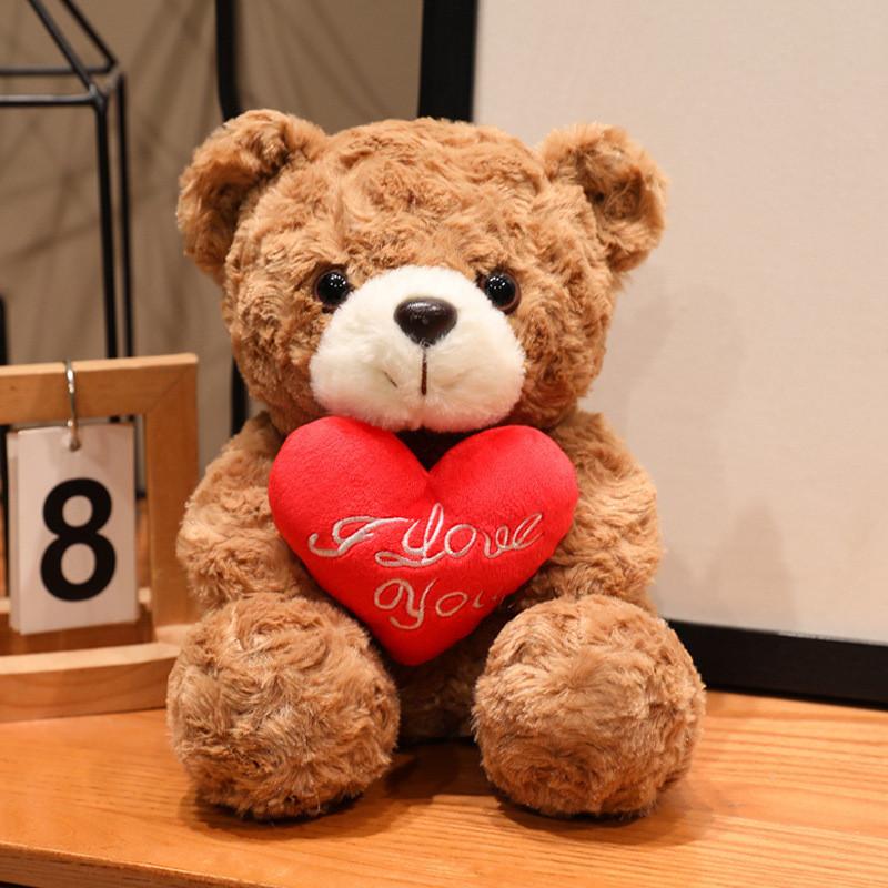 

Plush Teddy Bear Gift For Valentines Day With Rose Flower Design For Kids And Adults Brown Love,16cm