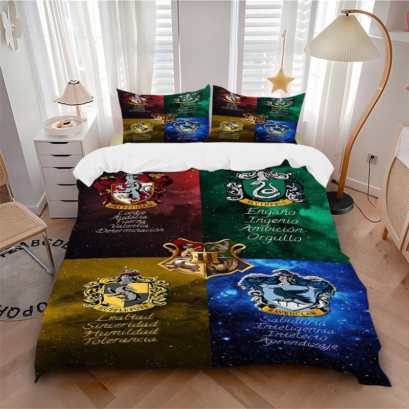 

3pcs Harry Potter Bedding Set, Soft Polyester Duvet Cover and Pillowcases Machine Washable Seasons all suitable 77 135x200cm