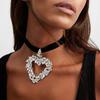 Fashion Rhinestone Big Heart Necklace Black Velvet Choker Collar Sexy Party Neck Jewelry Custom Y2K Clavicle Necklace