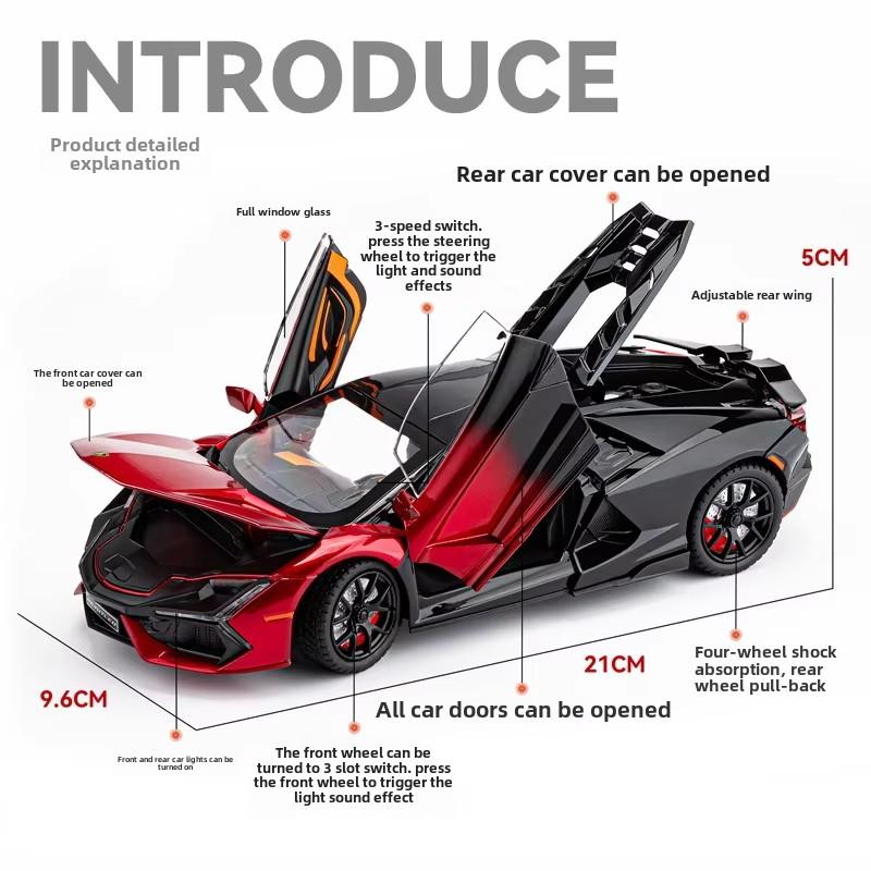 1:24 Lamborghini Revuelto Super Sports Car Alloy Car Die-cast Toy Car Metal Toy Car Model Sound and Light Pull Back Collection Children's Toy