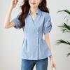 Striped Short-sleeved Top for Women In Summer French Niche V-neck Puff Sleeve Top Relaxed Fit and Slim Large Size Thin