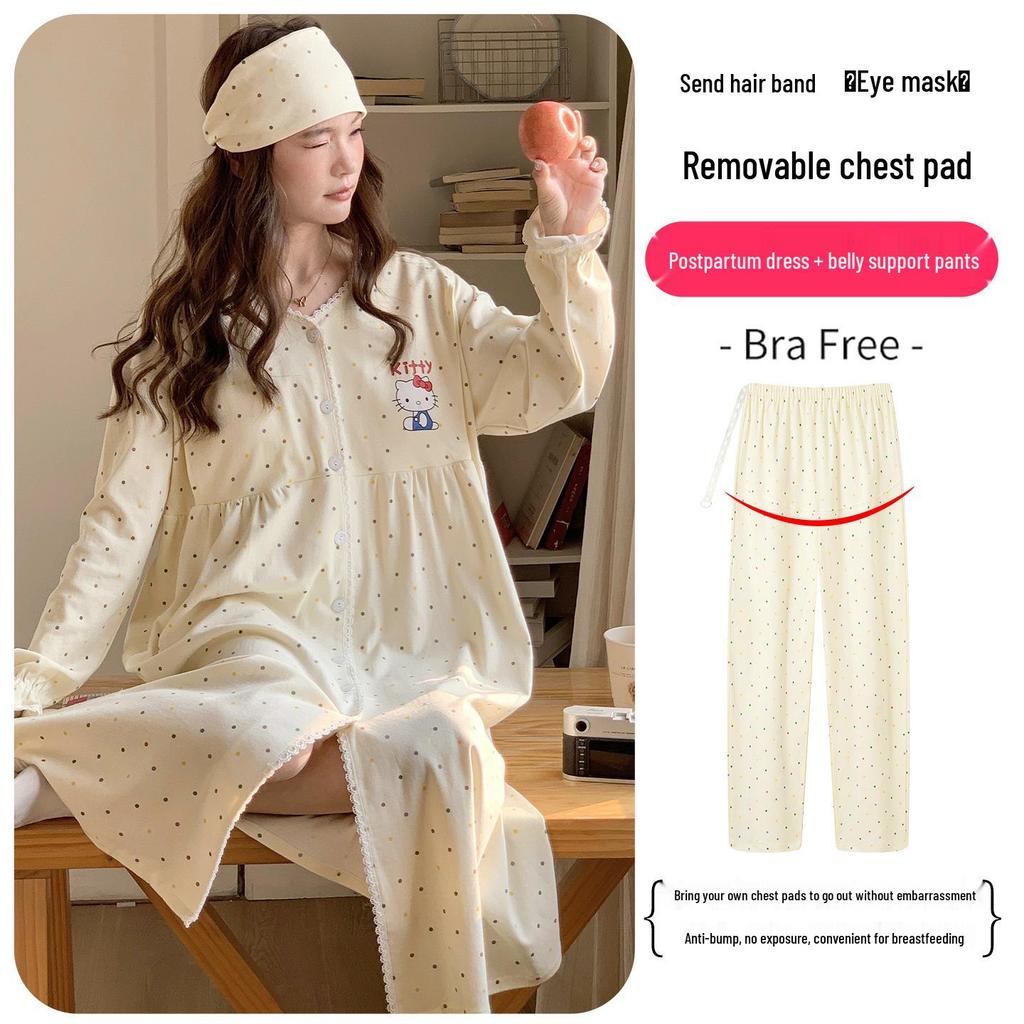 Plus Size Maternity Nightgown with Breast Pads for Postpartum, Spring, Summer, Autumn; Comfortable Labor Dress for Pregnant Women