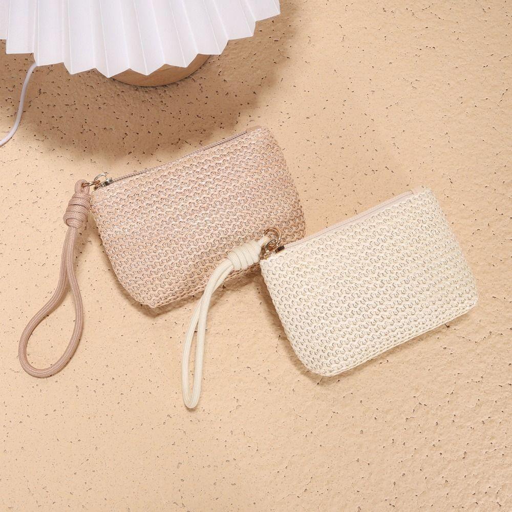 Fashion Women Girls Zipper Change Pouch Women Mini Straw Wallets Coin Purses Card Holder Money Bag