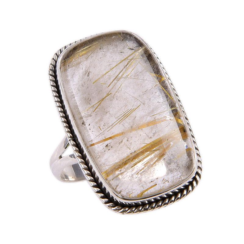 Natürlicher Goldener Rutil Edelstein 925 Massiv Sterlingsilber Schmuck Ring S.9 T4P31