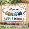Cartoon Train Birthday Banner, Colorful Engine Backdrop Wall Decor for Kids Party